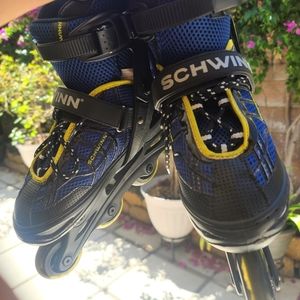 Schwinn Abec 5 Rollerblades Youth Sz 5-8 Adjustable - Blue and Yellow